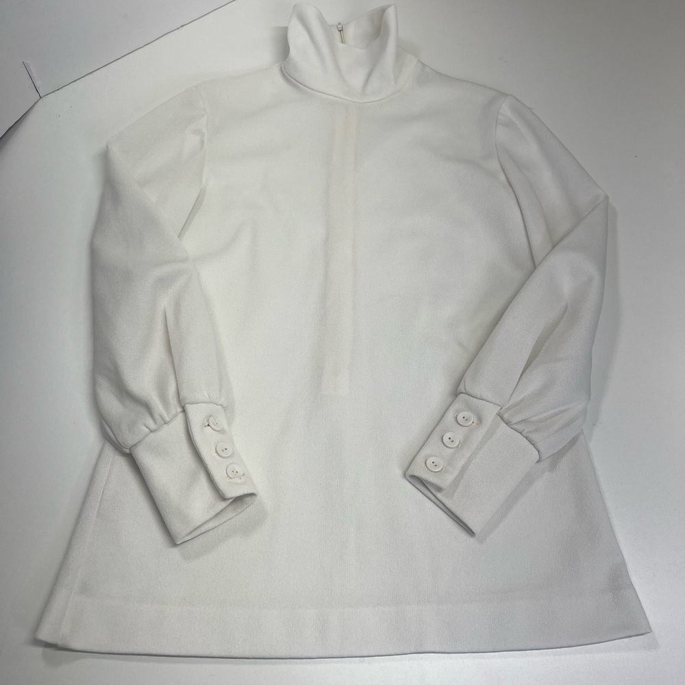Vintage 1970s White Mock Turtleneck Zip Long Sleeve Blouse - Picture 5 of 12